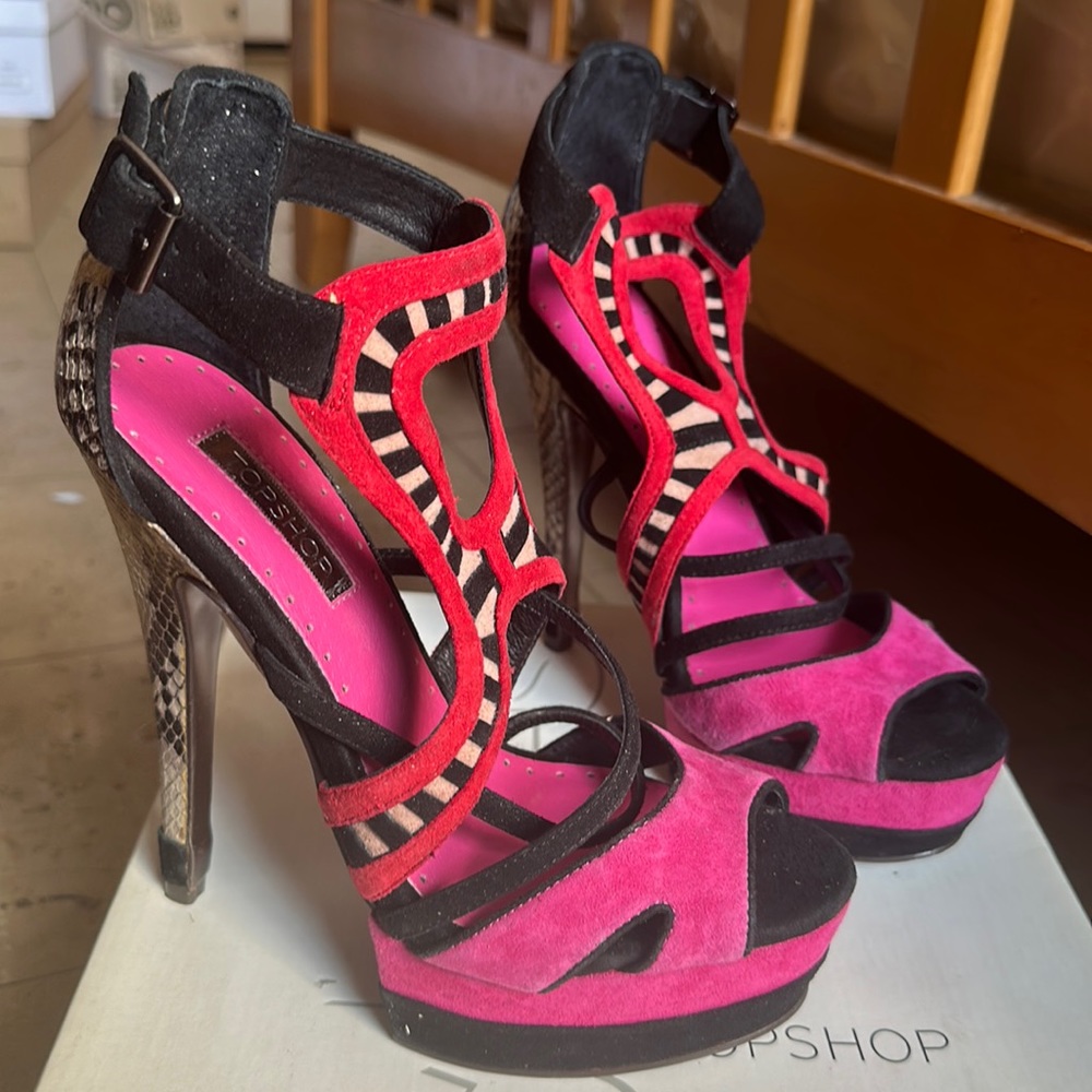 Topshop Multi Color Suede Heels Size 7 1/2 - image 1